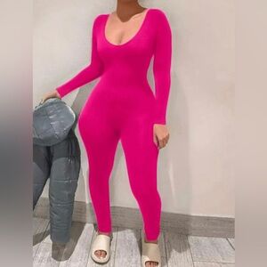 Women's Sexy Bodycon Long Sleeve Scoop Neck Zip Back One Piece Jumpsuit Romper.